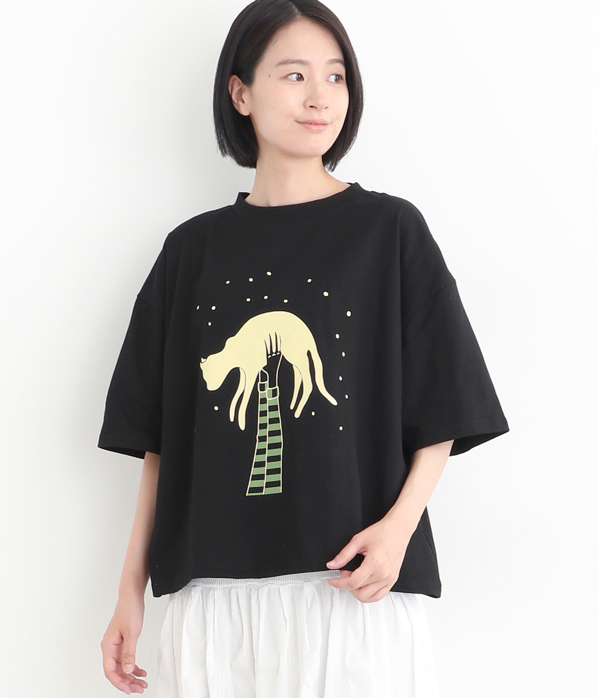 抱っこされる猫Tシャツ(ブラック-ONESIZE)