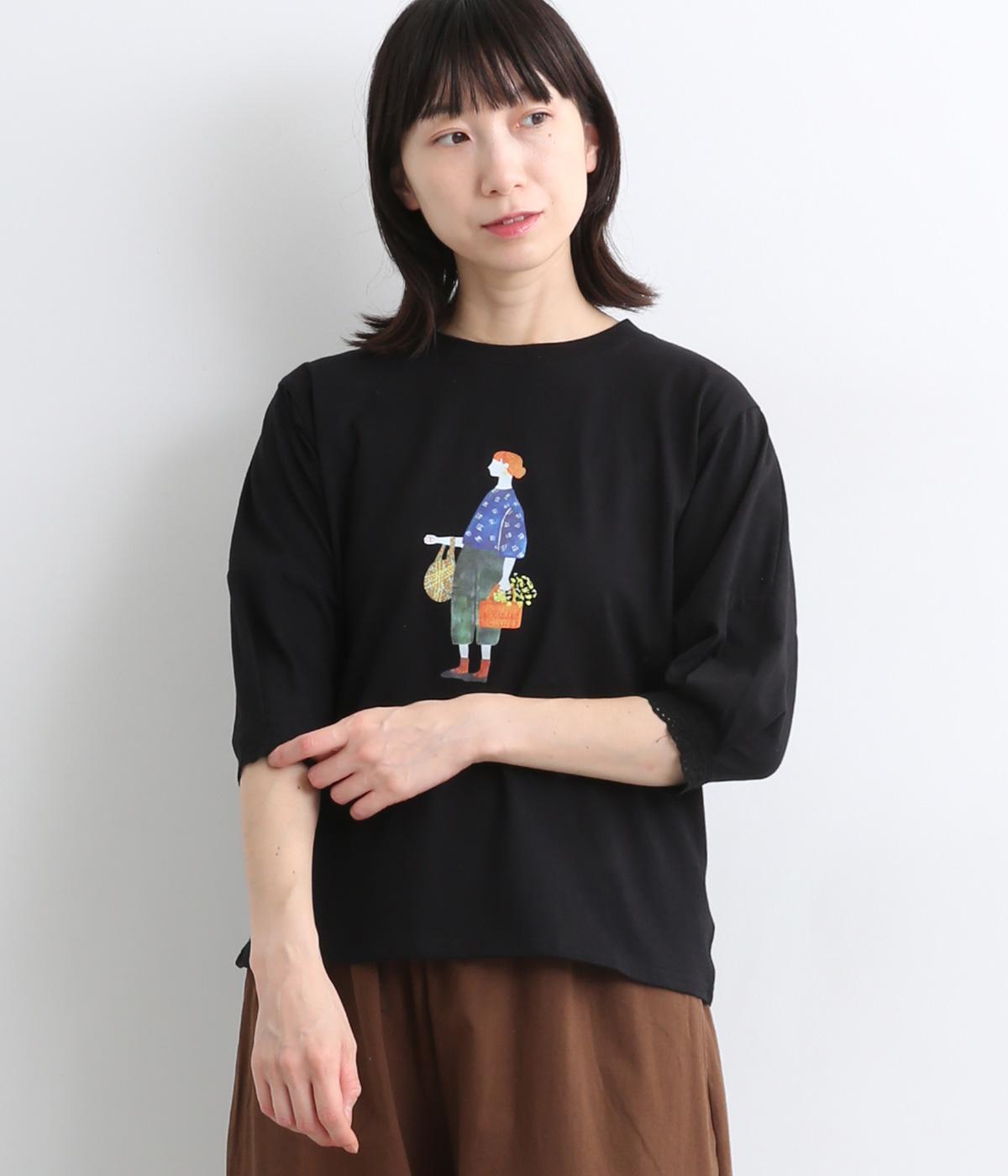 レース付きTシャツ(ブラック-ONESIZE)
