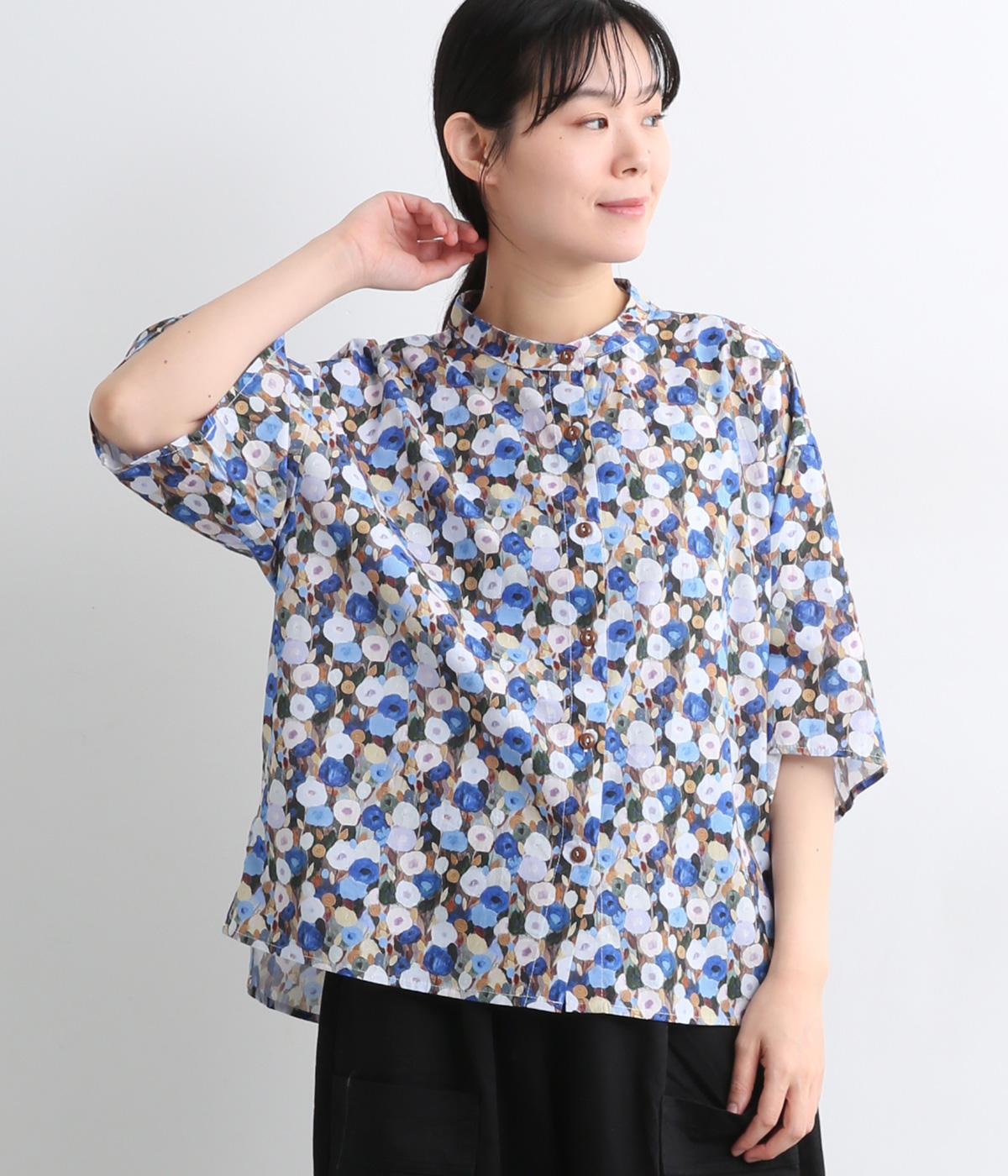 tegaki風FLOWERスタンドシャツ(ネイビー-ONESIZE)