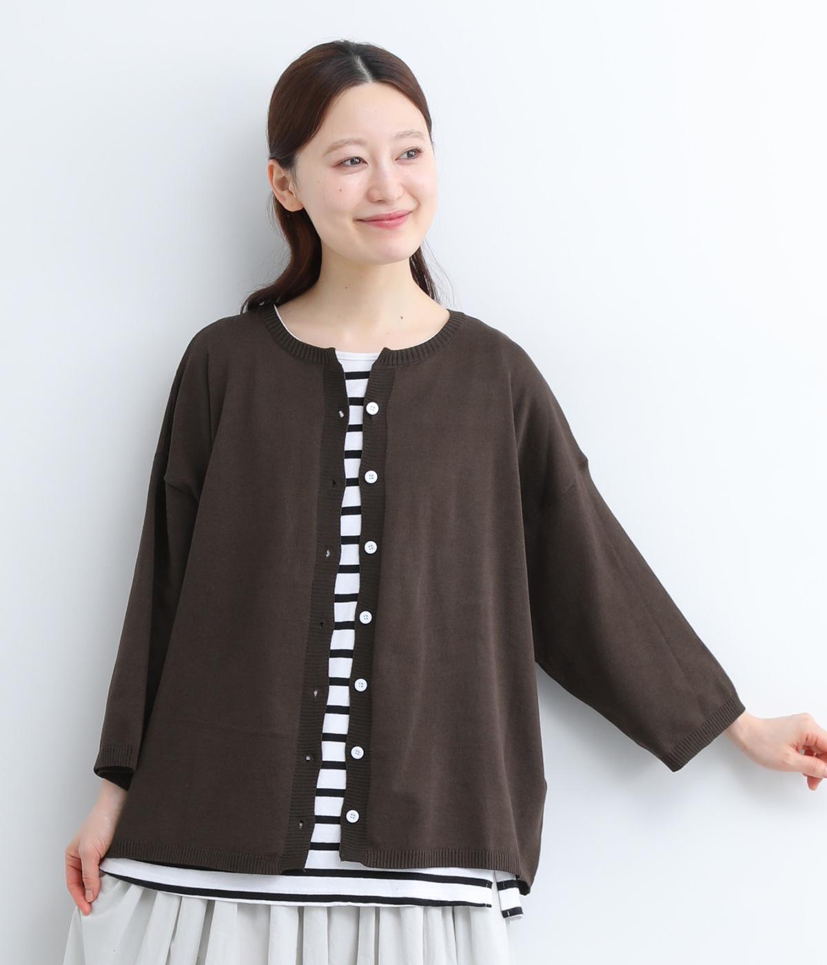 ニット クルー6分袖カーディガン(チャコール-ONESIZE)