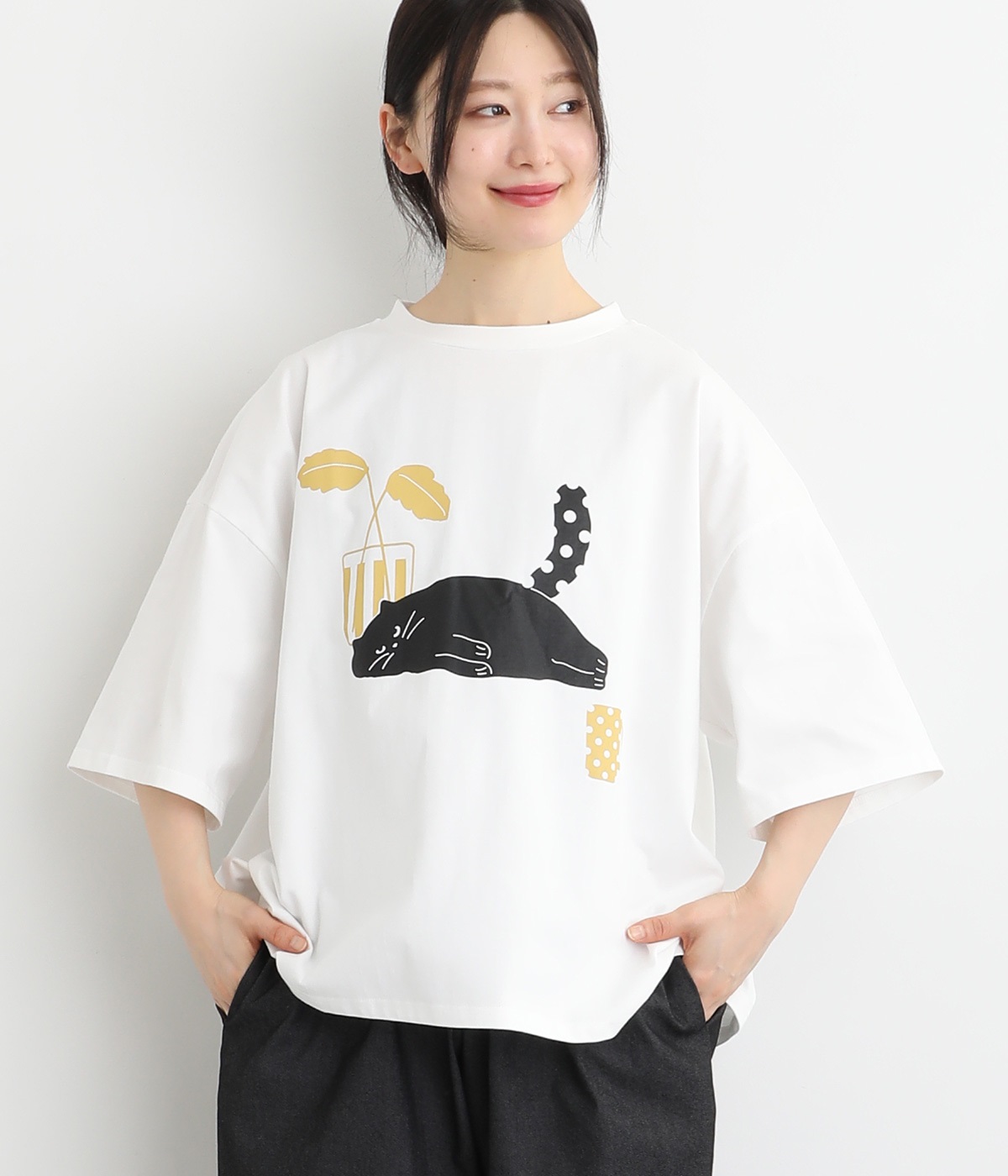 コットン おひるねCATTシャツ(ホワイト-ONESIZE)