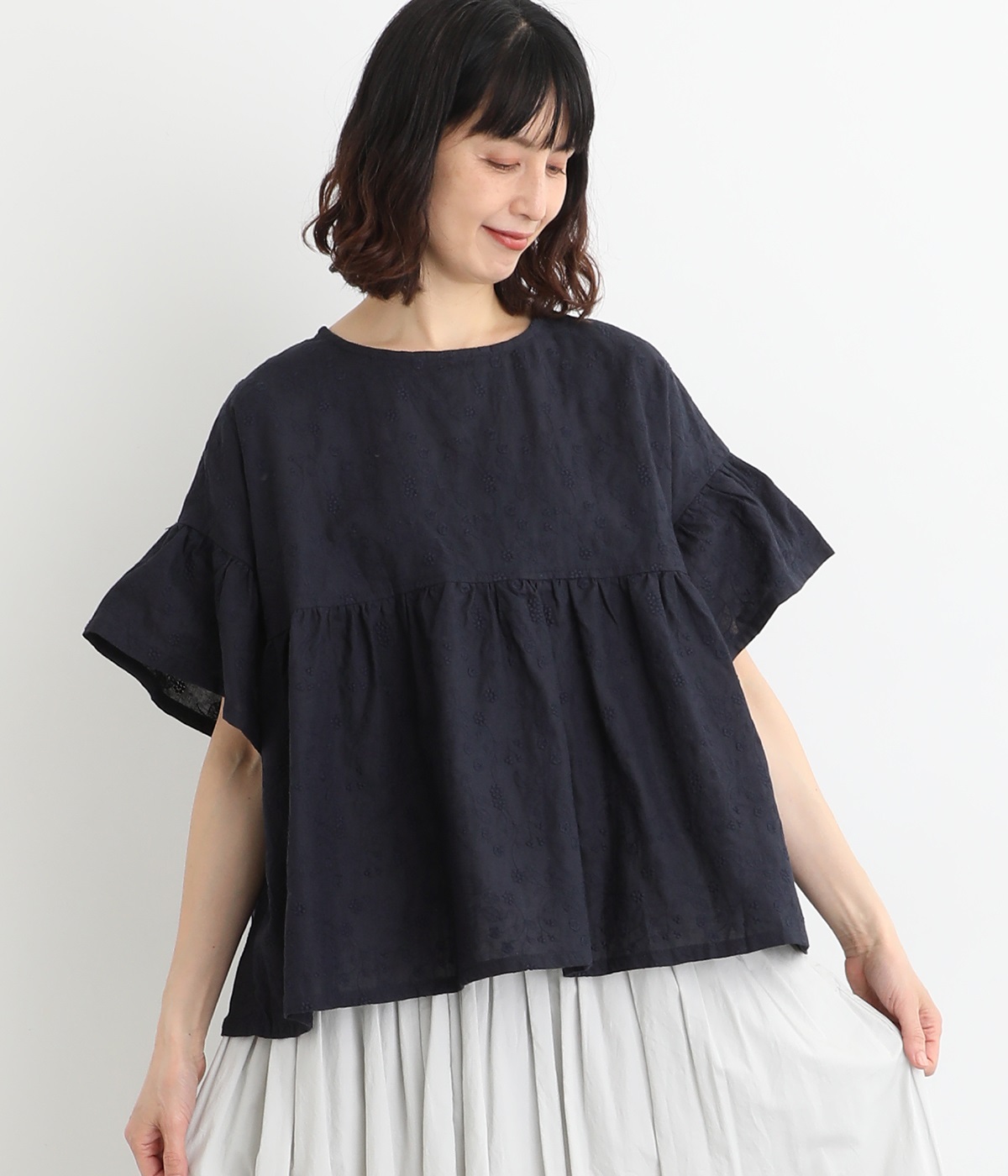 ぽこっとレース　FLOWERふんわりプルオーバー(ダークネイビー-ONESIZE)