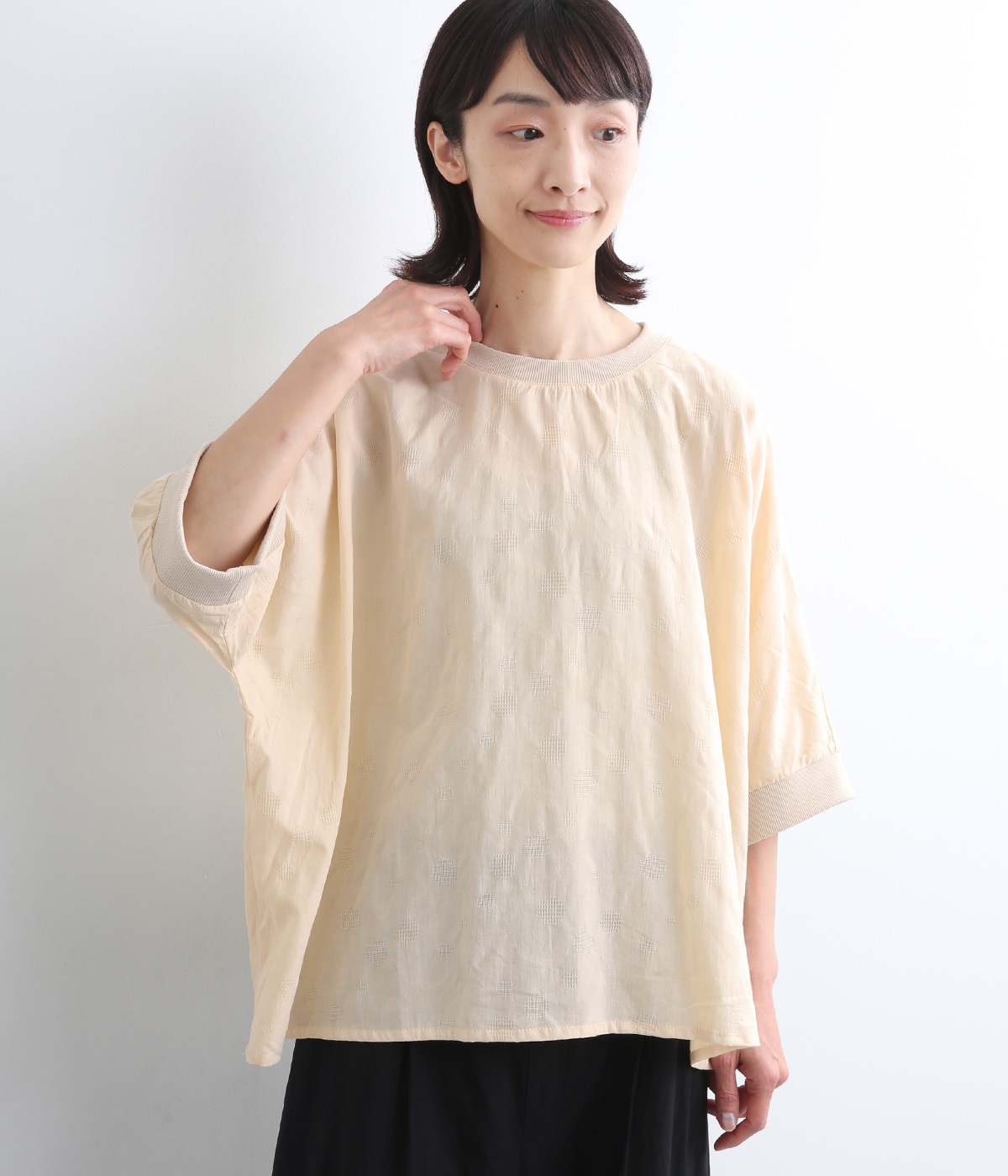 ドットジャカード リブ付きワイドプルオーバー(ナチュラル-ONESIZE)
