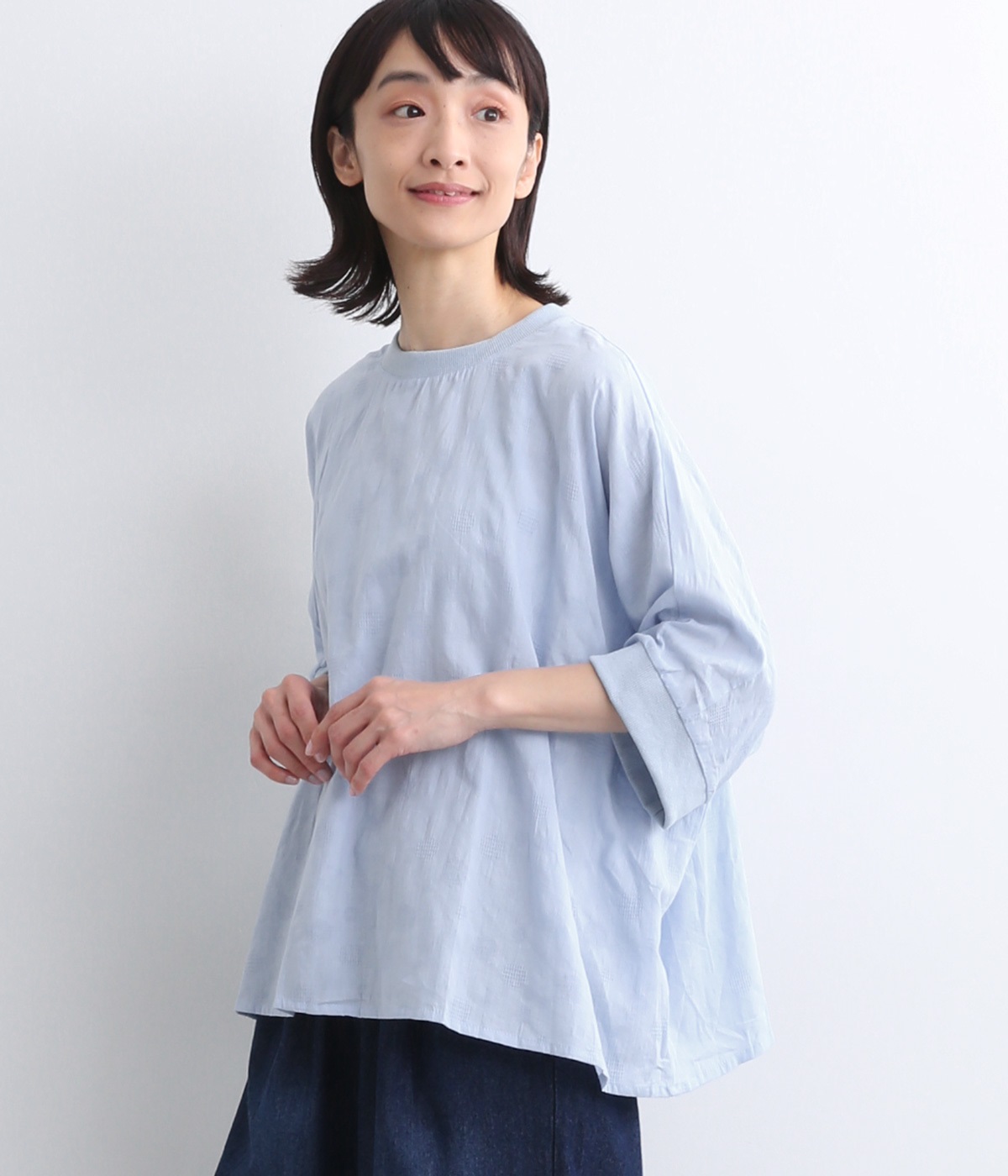 ドットジャカード リブ付きワイドプルオーバー(ブルー-ONESIZE)