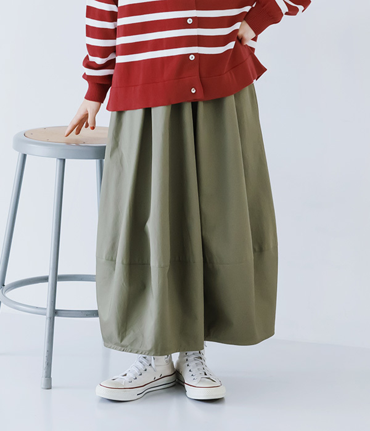 コットンチノゆったりバルーンスカート(カーキ-ONESIZE)