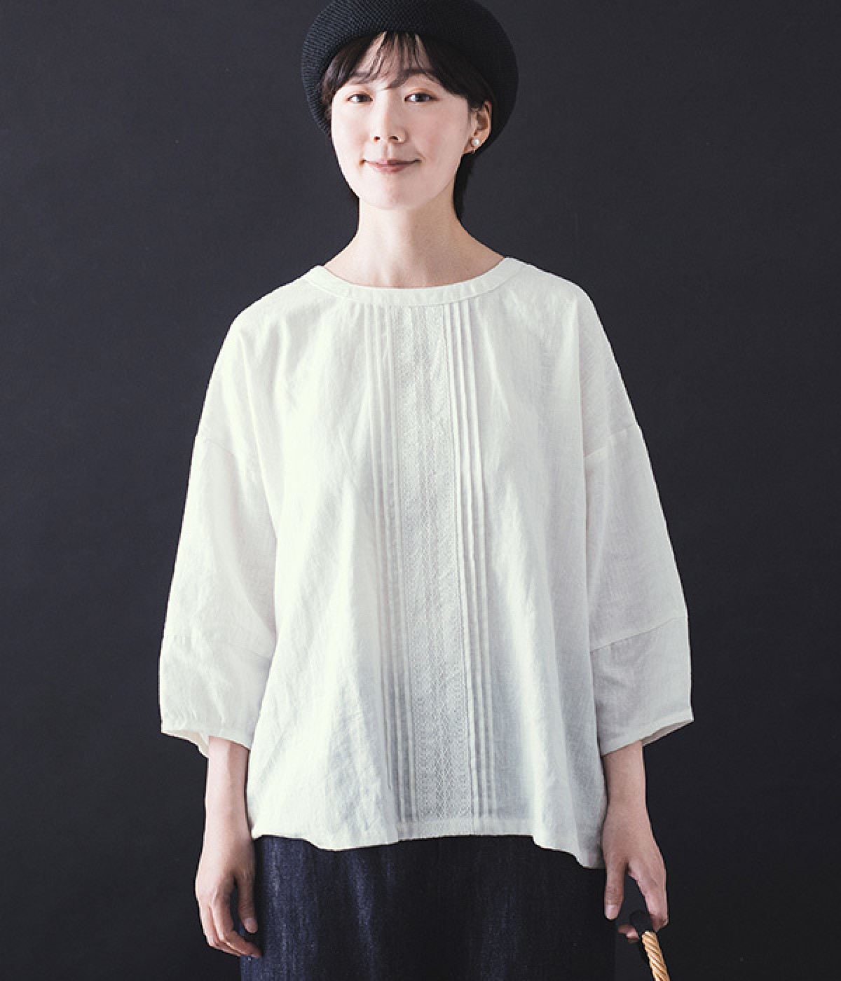 リネンコットン 2WAYレースブラウス(ホワイト-ONESIZE)