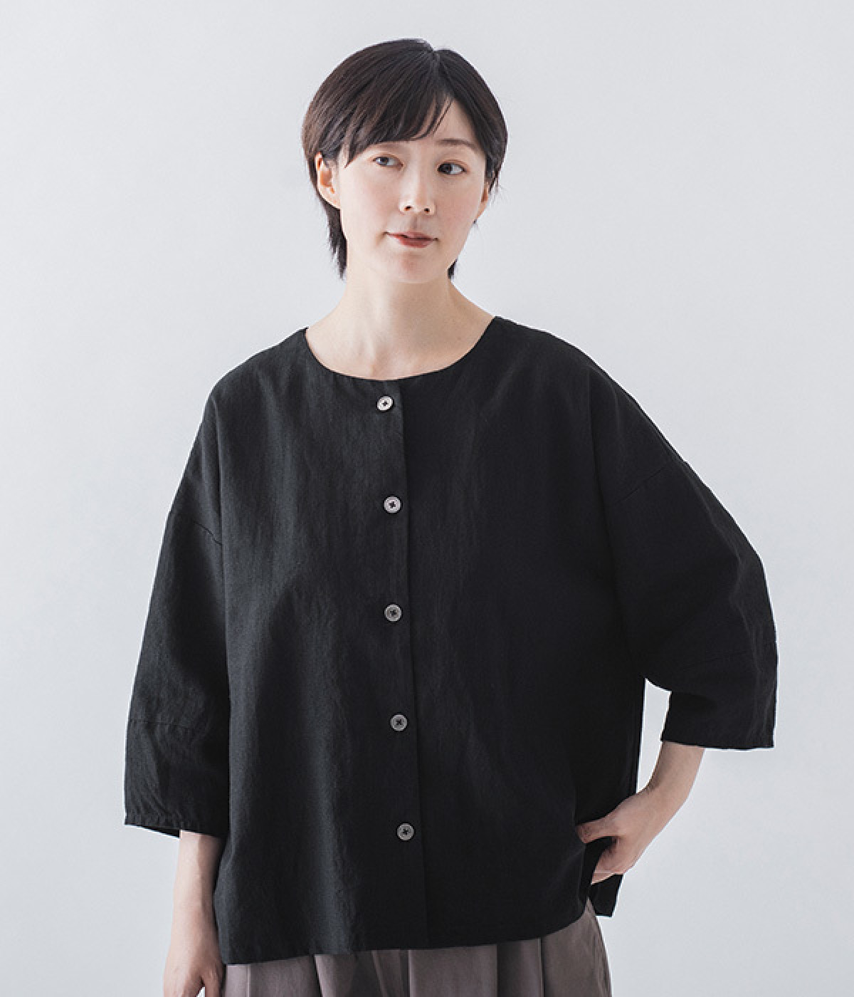 リネンコットン 2WAYレースブラウス(ブラック-ONESIZE)
