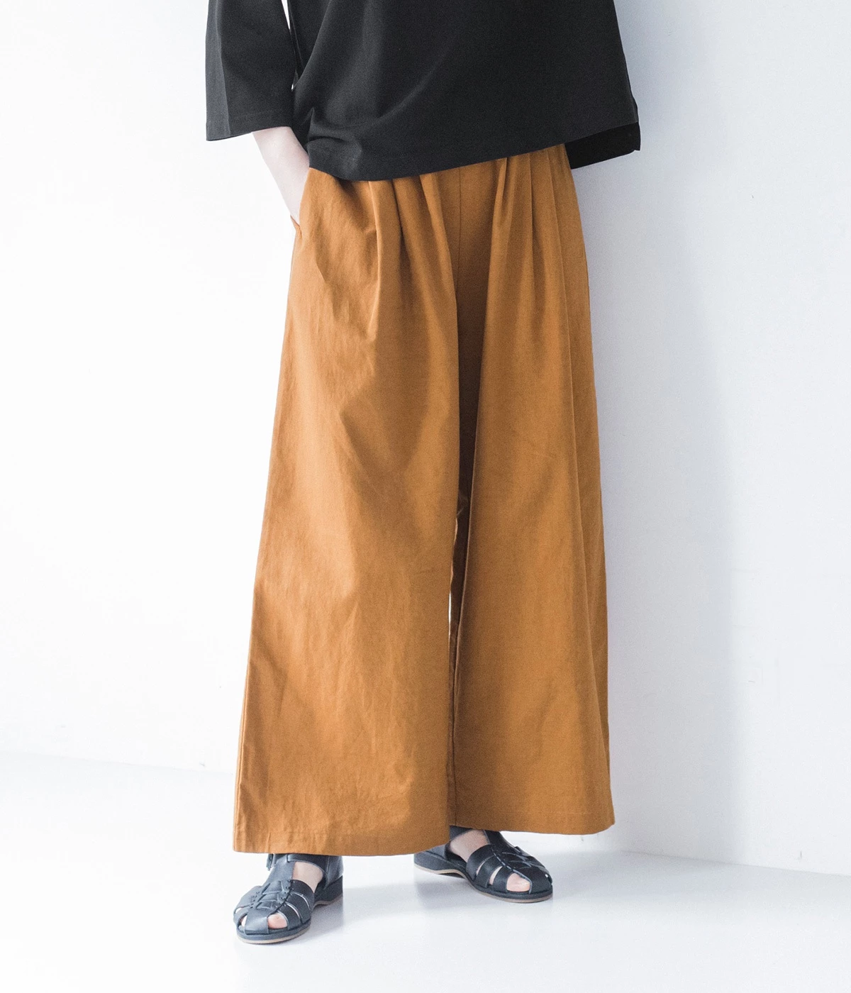 コットンリネン タックワイドパンツ(オレンジ-ONESIZE)