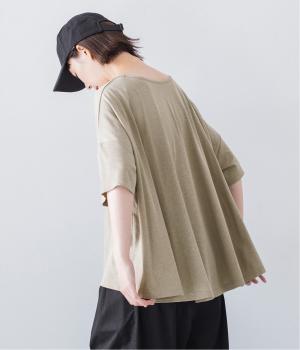 コットンリネン混バックフレアTシャツ(グレージュ-ONESIZE)