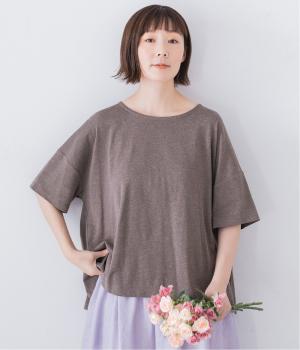 コットンリネン混バックフレアTシャツ(モカ-ONESIZE)