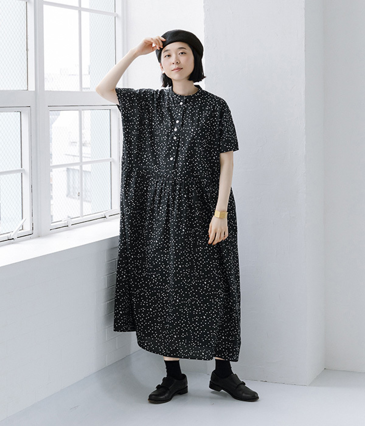 別注｜Ciel ランダムポルカ 切り替えギャザーワンピース(ブラック-ONESIZE)
