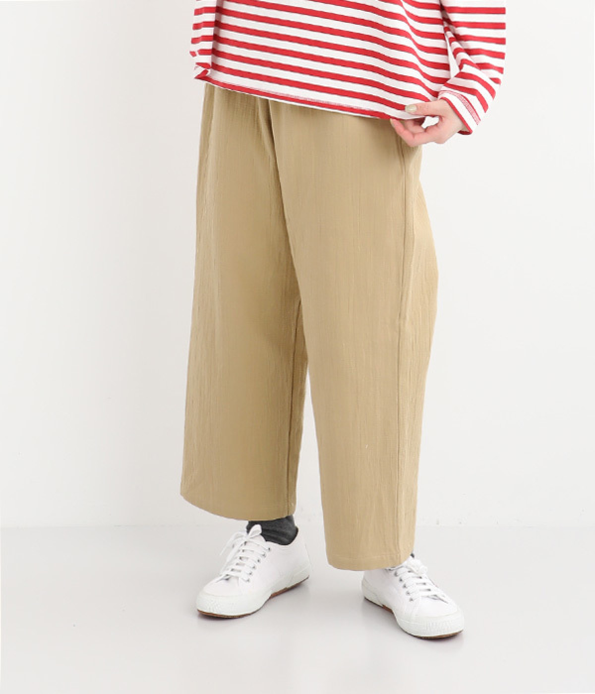 コットン接結ガーゼ イージーパンツ(ベージュ-ONESIZE)