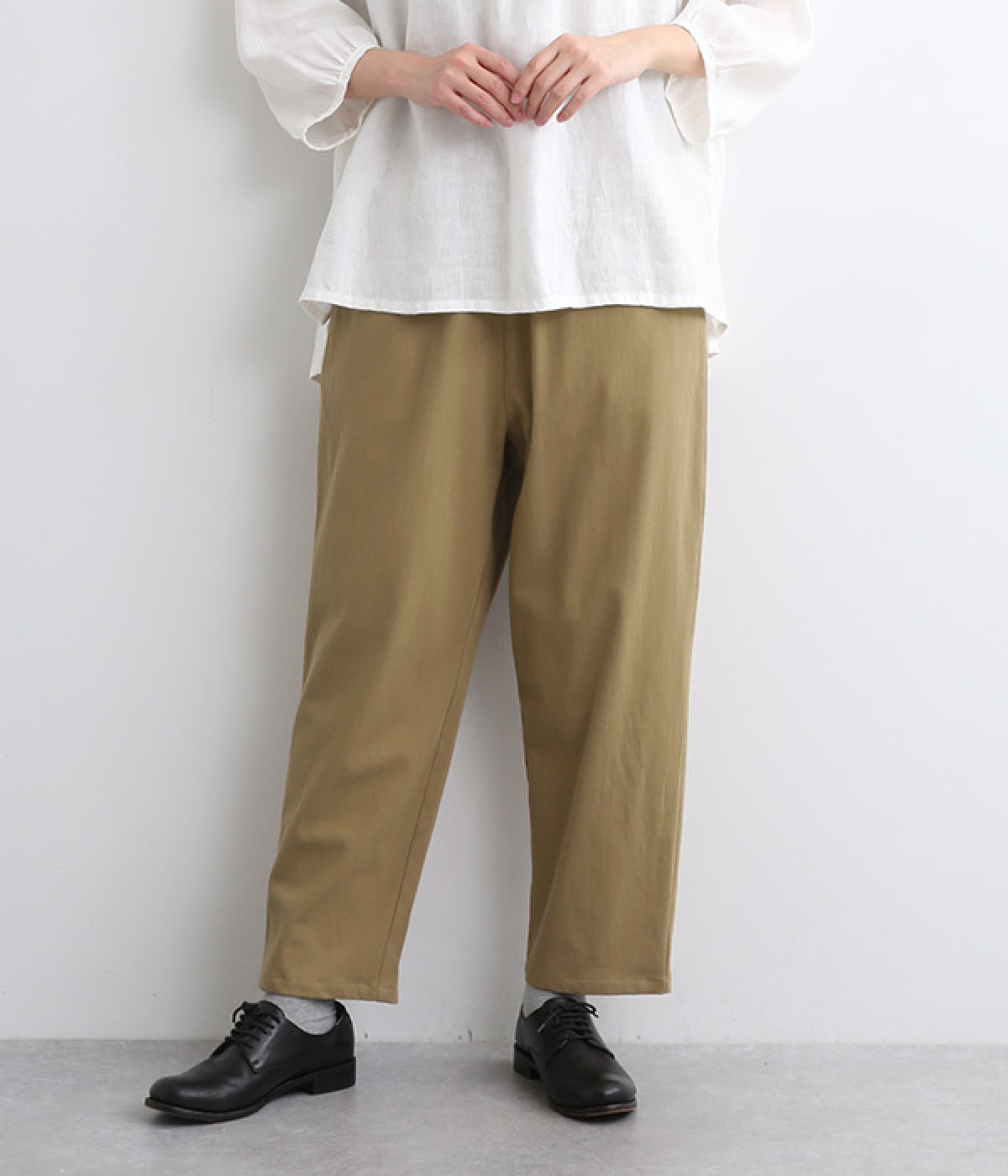 コットンリネンストレッチ バルーンパンツ(ベージュ-ONESIZE)