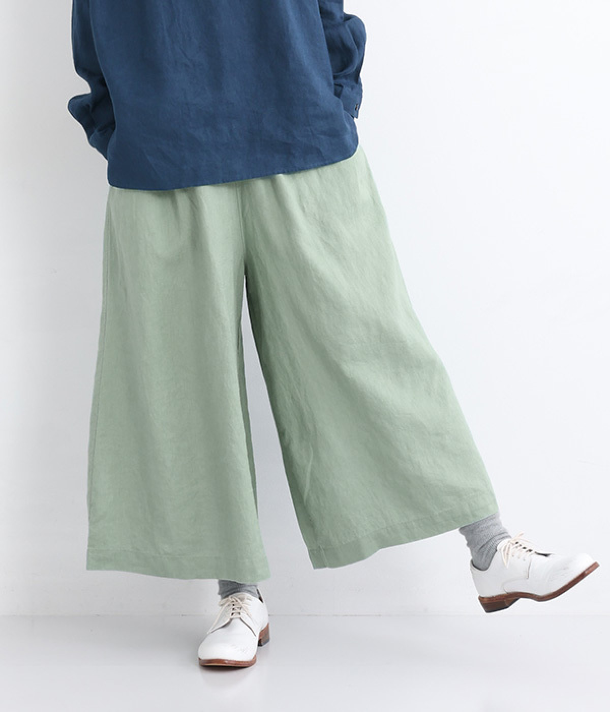 リネン ワイドパンツ(ライトグリーン-ONESIZE)