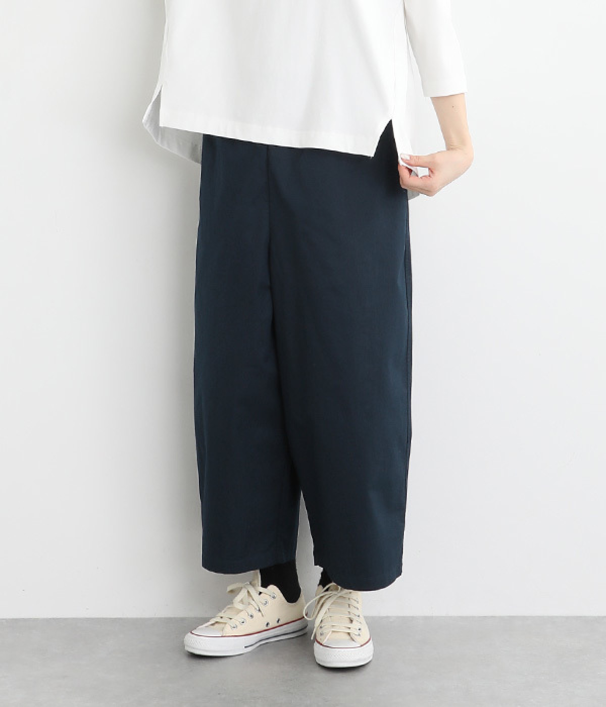 コットンツイル セミワイドパンツ(ネイビー-ONESIZE)