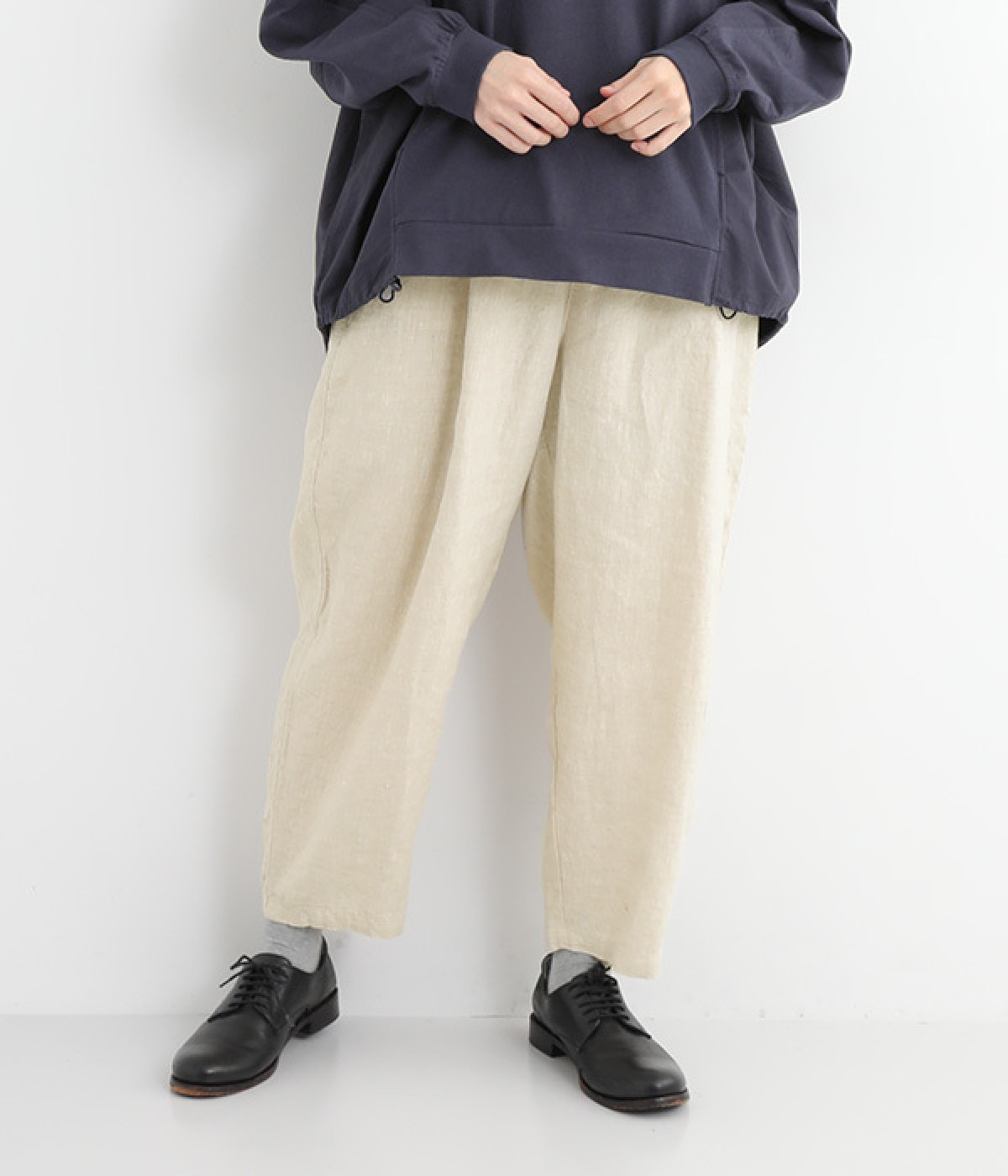 14番手リネン ワンタックバルーンパンツ(ベージュ-ONESIZE)