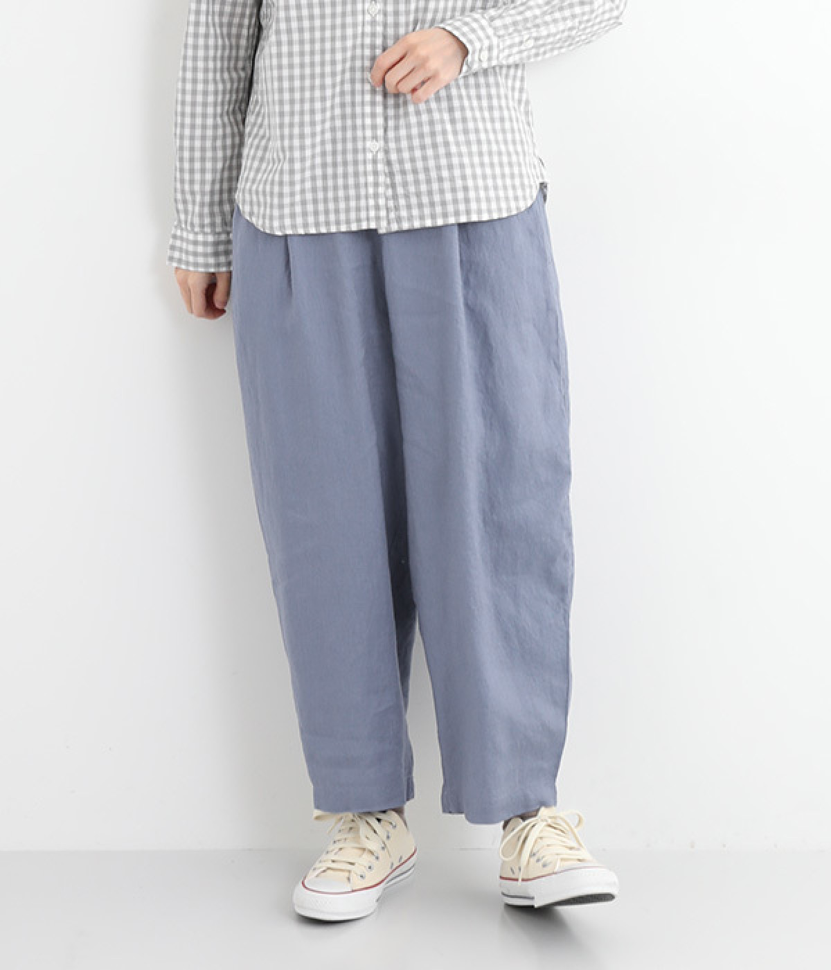 14番手リネン ワンタックバルーンパンツ(ダスティブルー-ONESIZE)