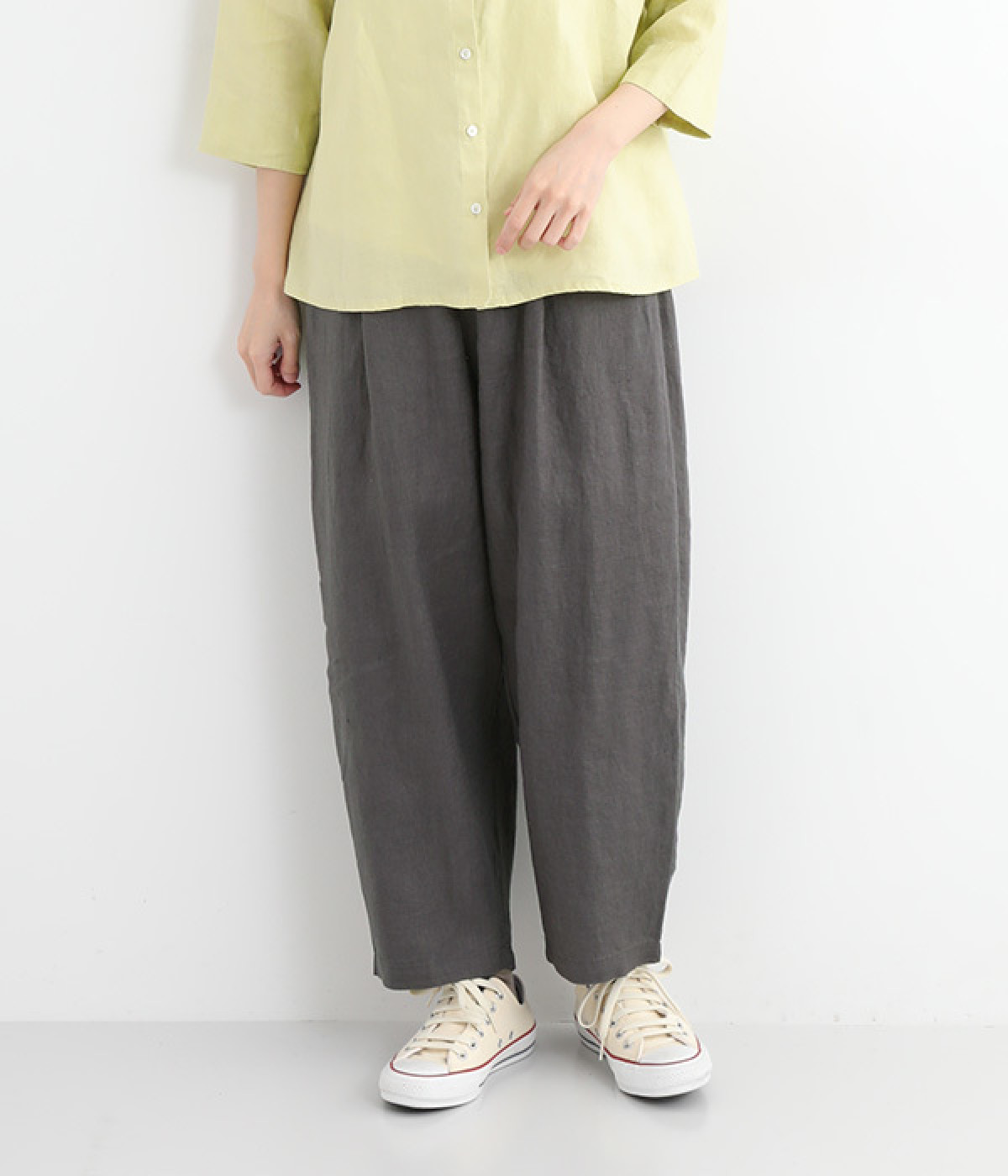 14番手リネン ワンタックバルーンパンツ(チャコール-ONESIZE)