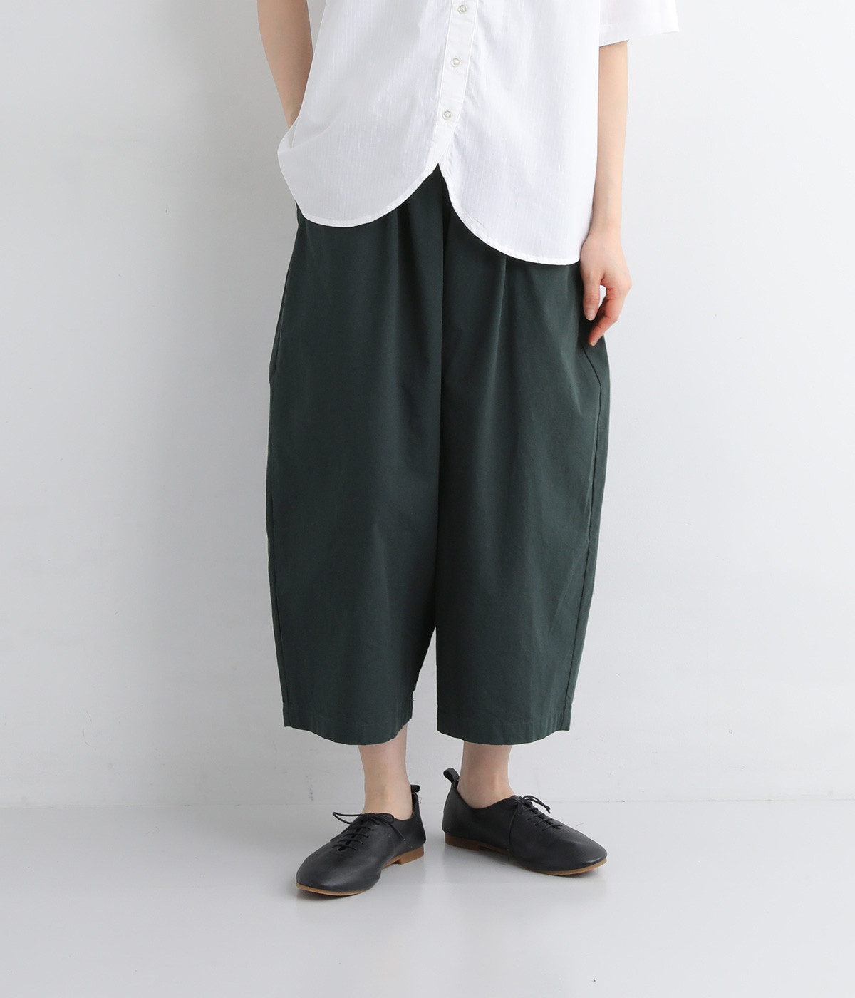 コットンツイル セミワイドクロップドパンツ(ダークグリーン-ONESIZE)
