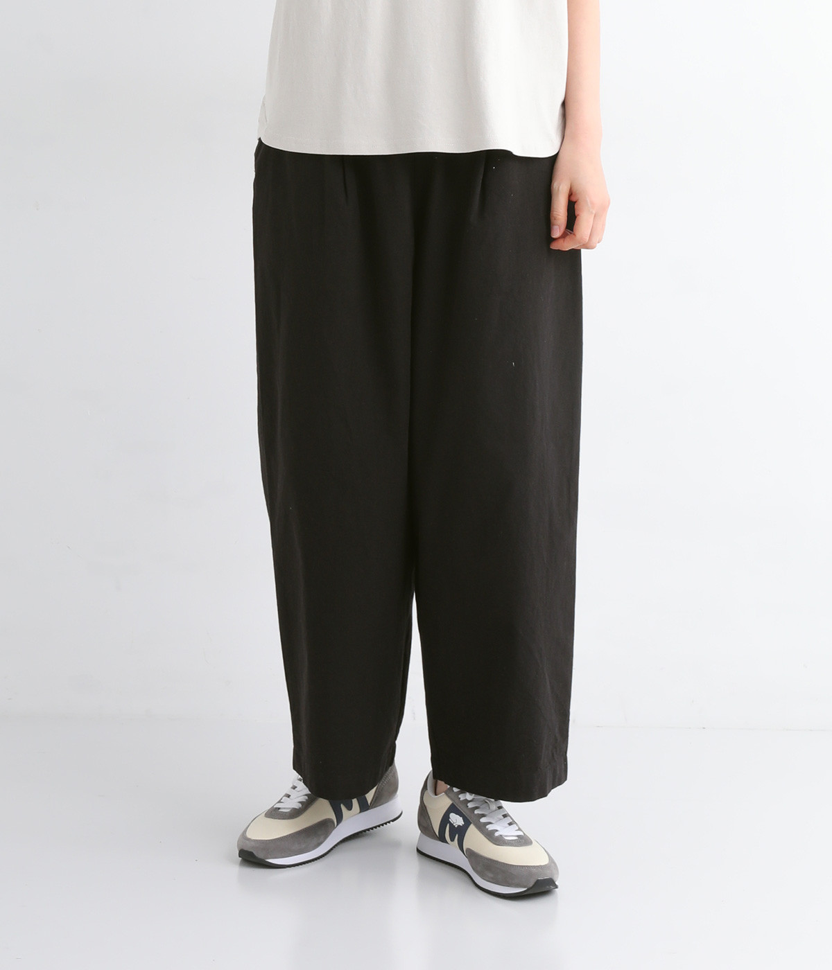 コットンツイル タックワイドパンツ(ブラック-ONESIZE)
