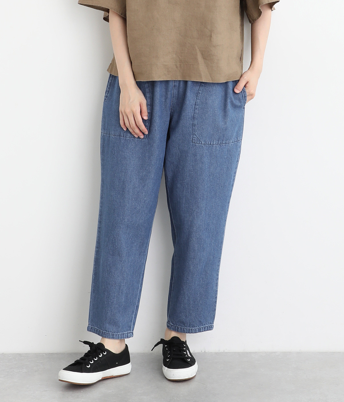 6ozデニム テーパードパンツ(ブルー-ONESIZE)