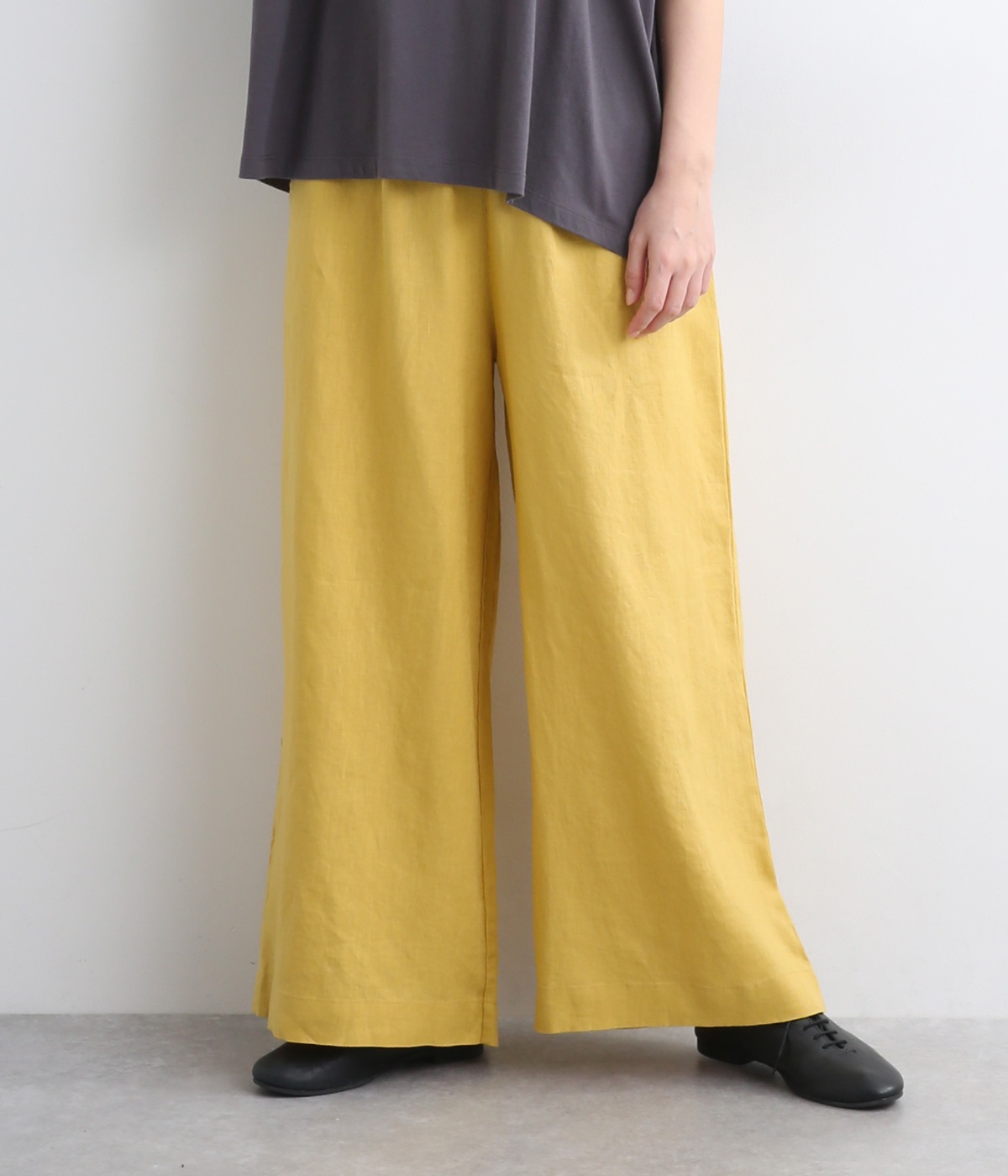 14番手リネンワイドパンツ(イエロー-M)