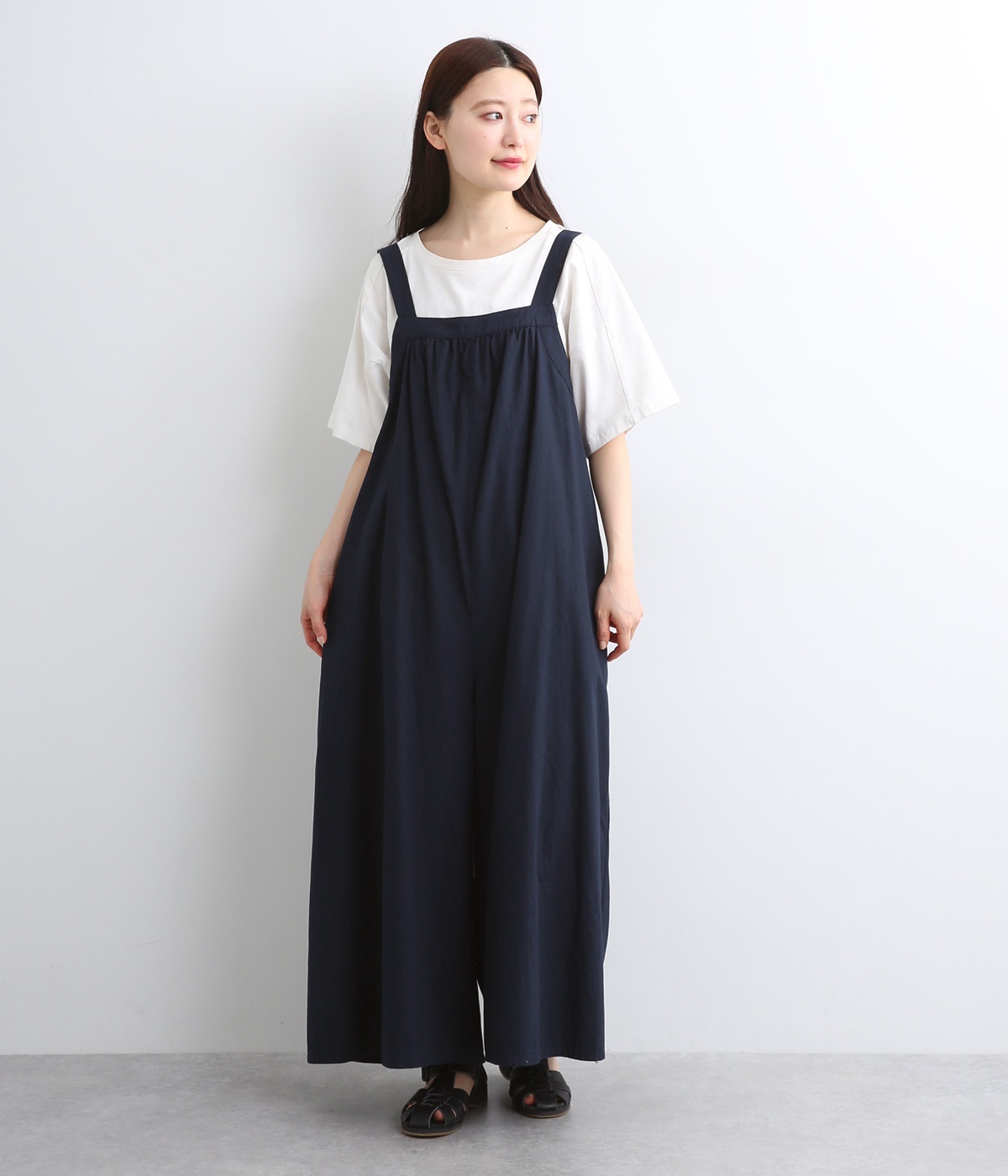 コットン無地サロペットパンツ(ネイビー-M)