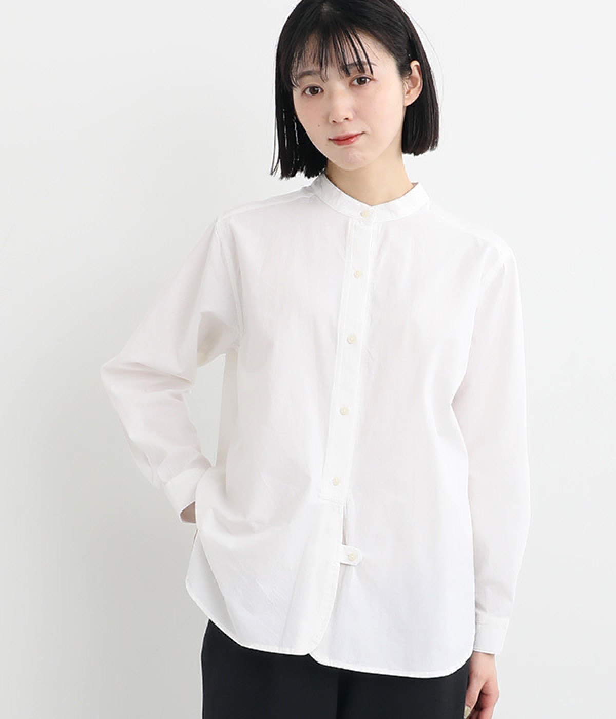 コットンワッシャー ラウンドヘム長袖シャツ(オフホワイト-ONESIZE)