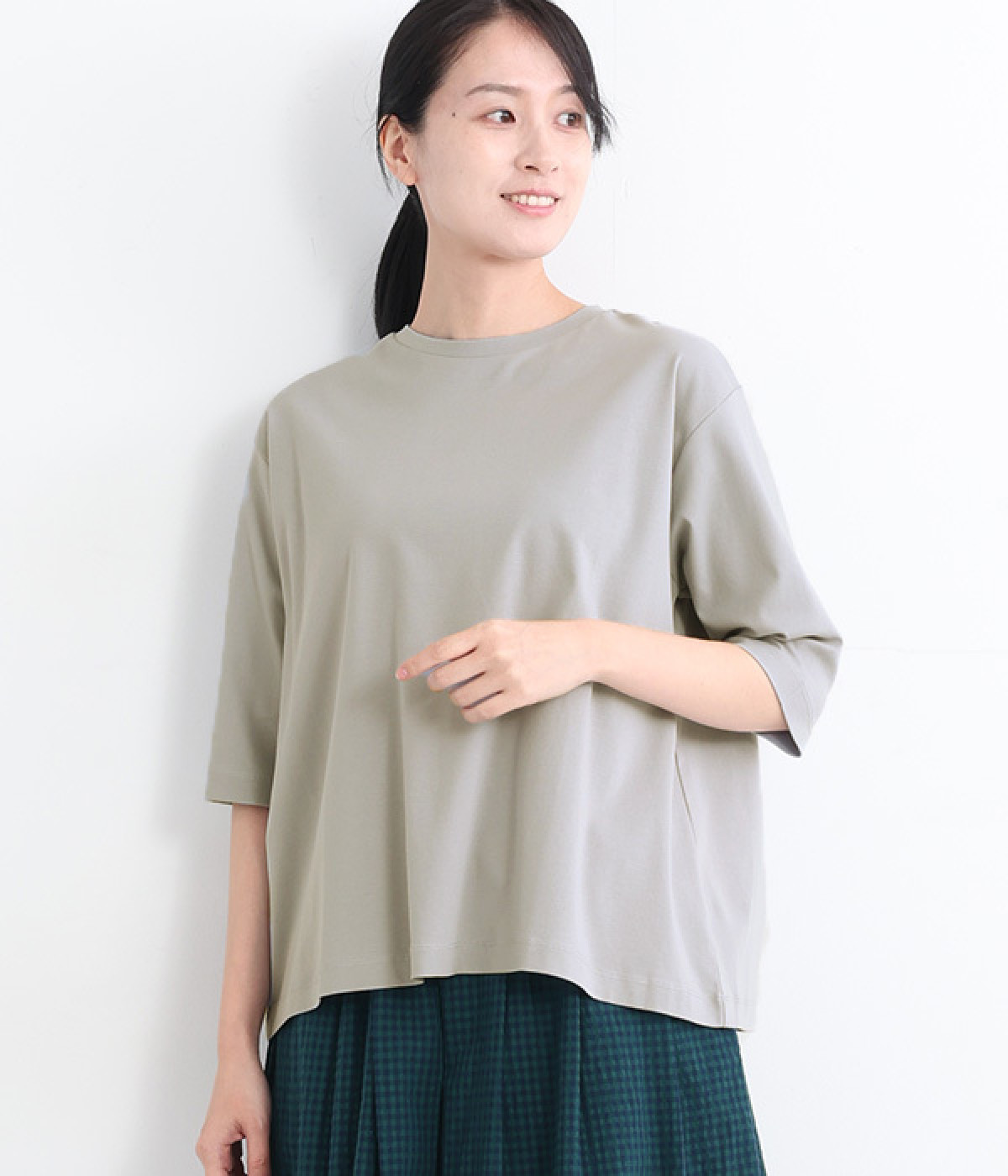 強撚スムース 6分袖プルオーバー(グレー-ONESIZE)