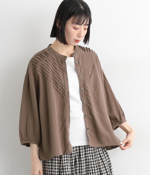 リネンレーヨン ランタンスリーブブラウス