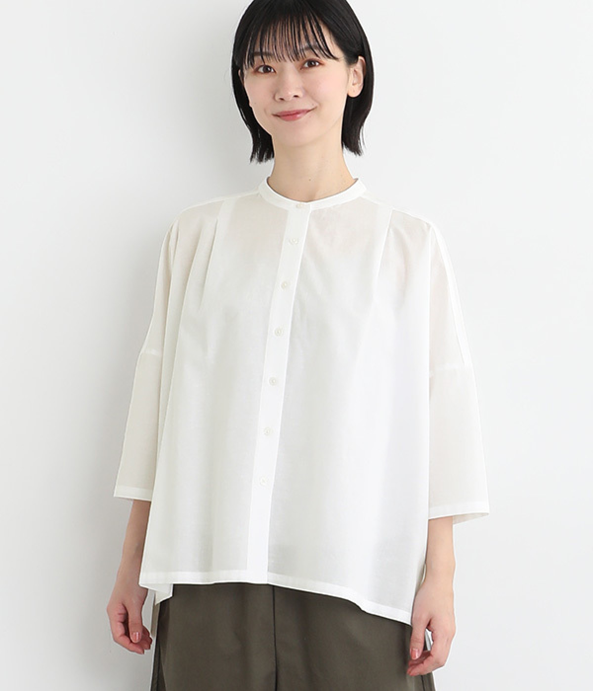 コットンリネン ワイドタックシャツ(オフ-ONESIZE)