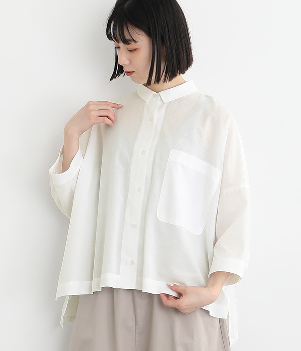 コットンリネン ポケ付きワイドシャツ(オフ-ONESIZE)