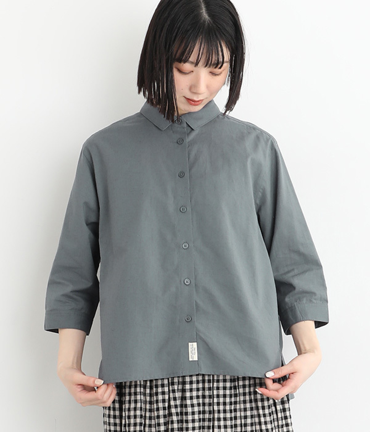 コットンリネン バックタックレギュラーシャツ(ネイビー-ONESIZE)