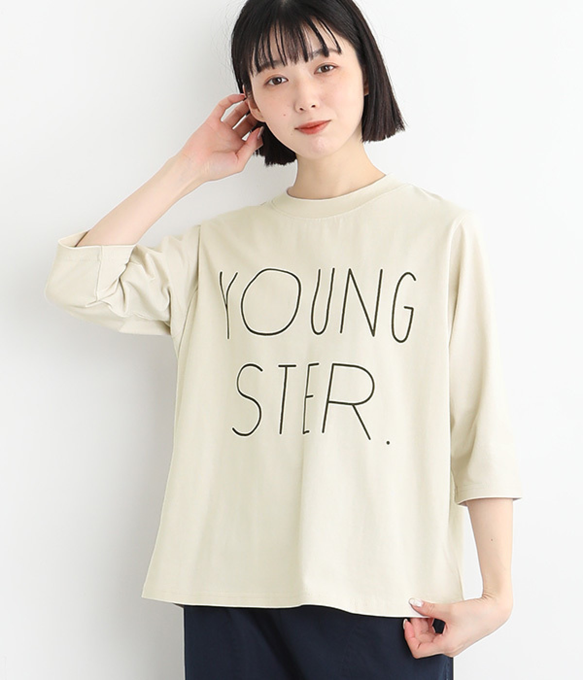 リサイクルコットン天竺 【YOUNG STER.】Tシャツ(ベージュ-ONESIZE)