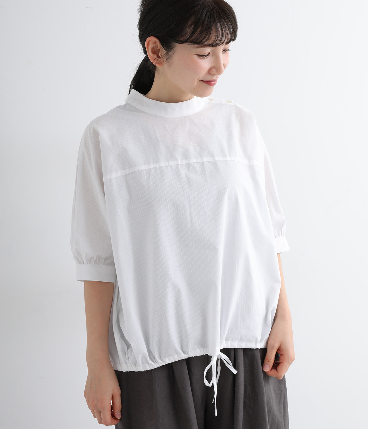 コットンドビーストライプ ドルマンブラウス(オフ-ONESIZE)