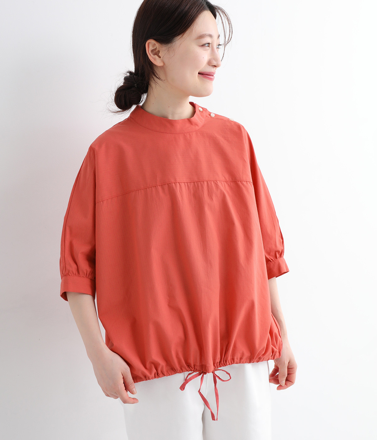 コットンドビーストライプ ドルマンブラウス(レッド-ONESIZE)