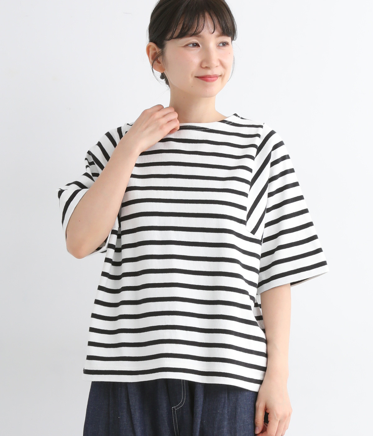 ライトヘビー天竺 ワイドTシャツ(クロボーダー-ONESIZE)