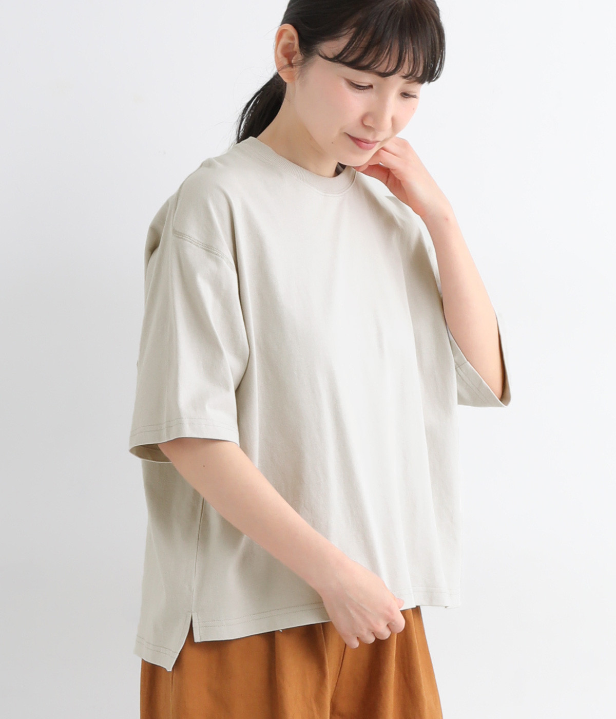 接触冷感 ライトヘビー天竺 ワイドプルオーバー(グレージュ-ONESIZE)