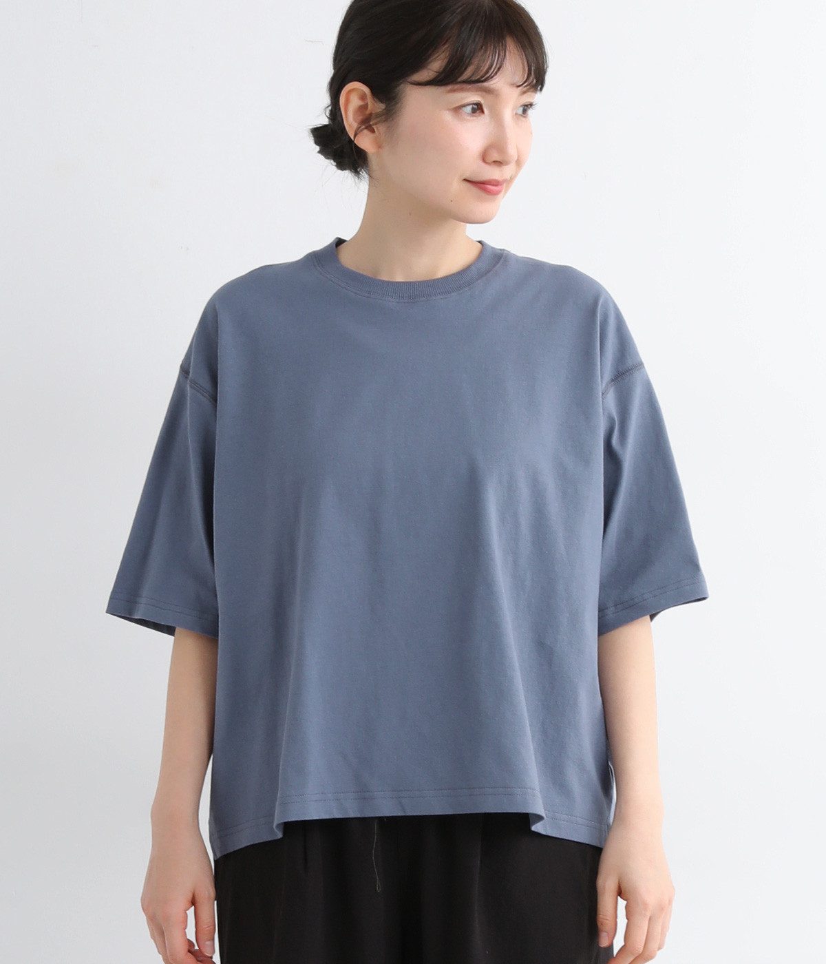 接触冷感 ライトヘビー天竺 ワイドプルオーバー(ダスティブルー-ONESIZE)