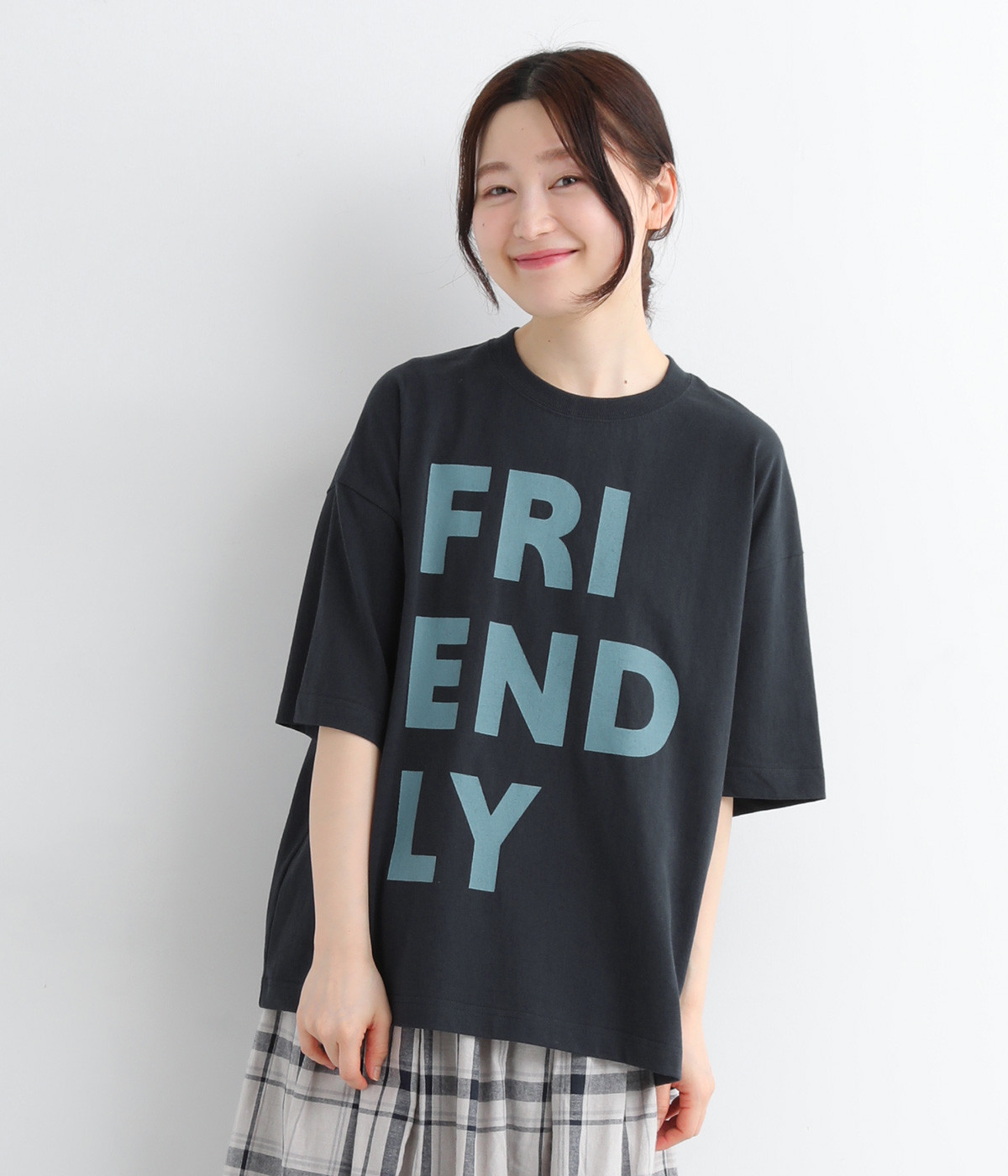 リサイクルコットン天竺 ロゴプリントTシャツ(ネイビー-ONESIZE)