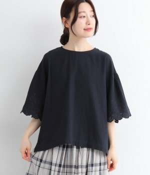 コットンリネン スカラップ刺繍ブラウス