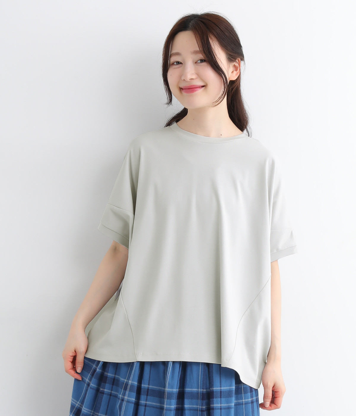 強撚スムース 切替ワイドTシャツ(グレー-ONESIZE)