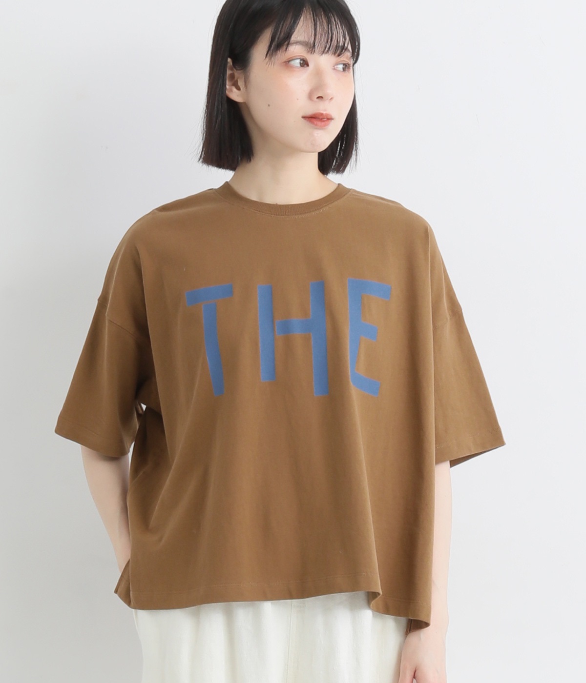 リサイクルコットン天竺ロゴプリントＴシャツ(ブラウン-M)