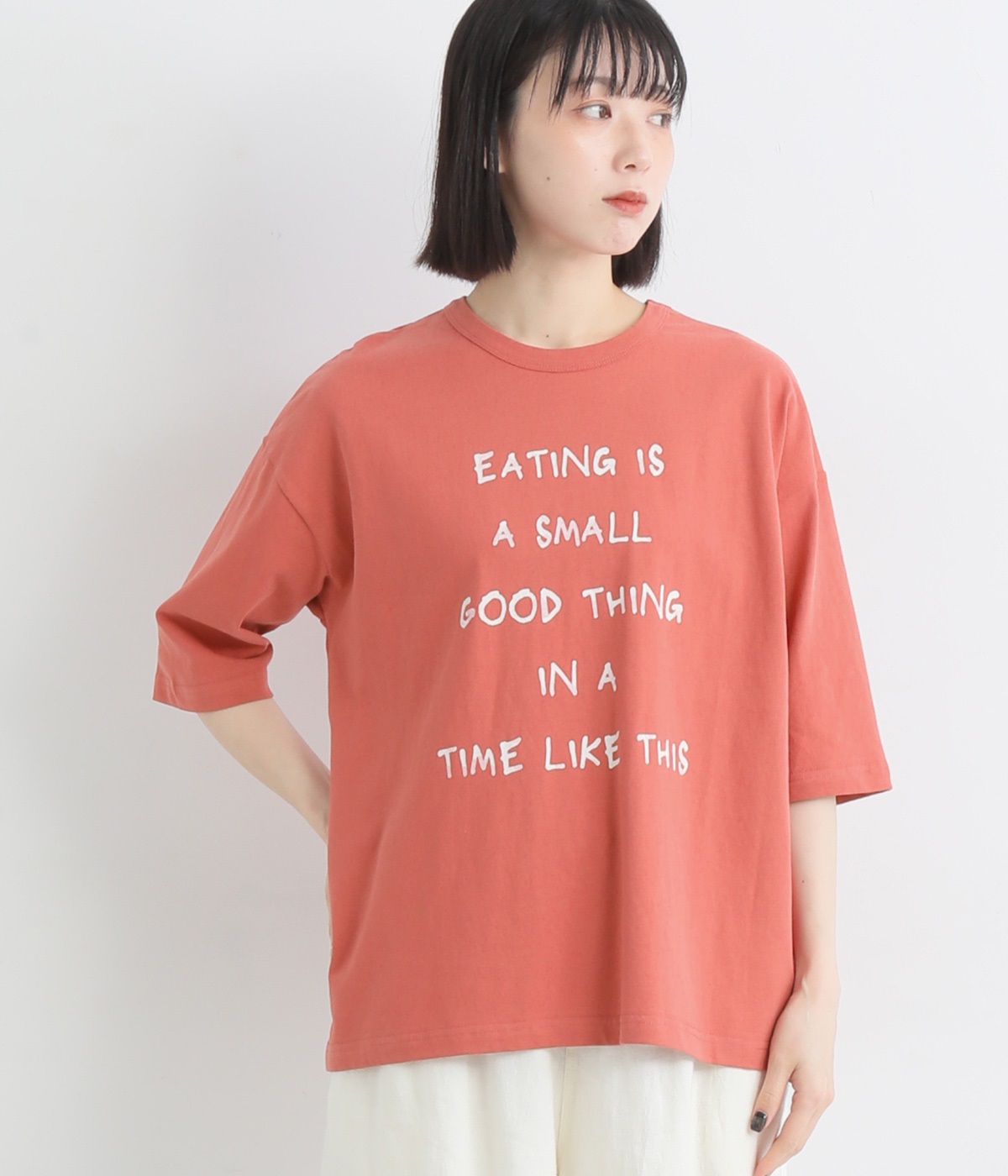 リサイクルコットン天竺ロゴプリントＴシャツ2(レッド-M)