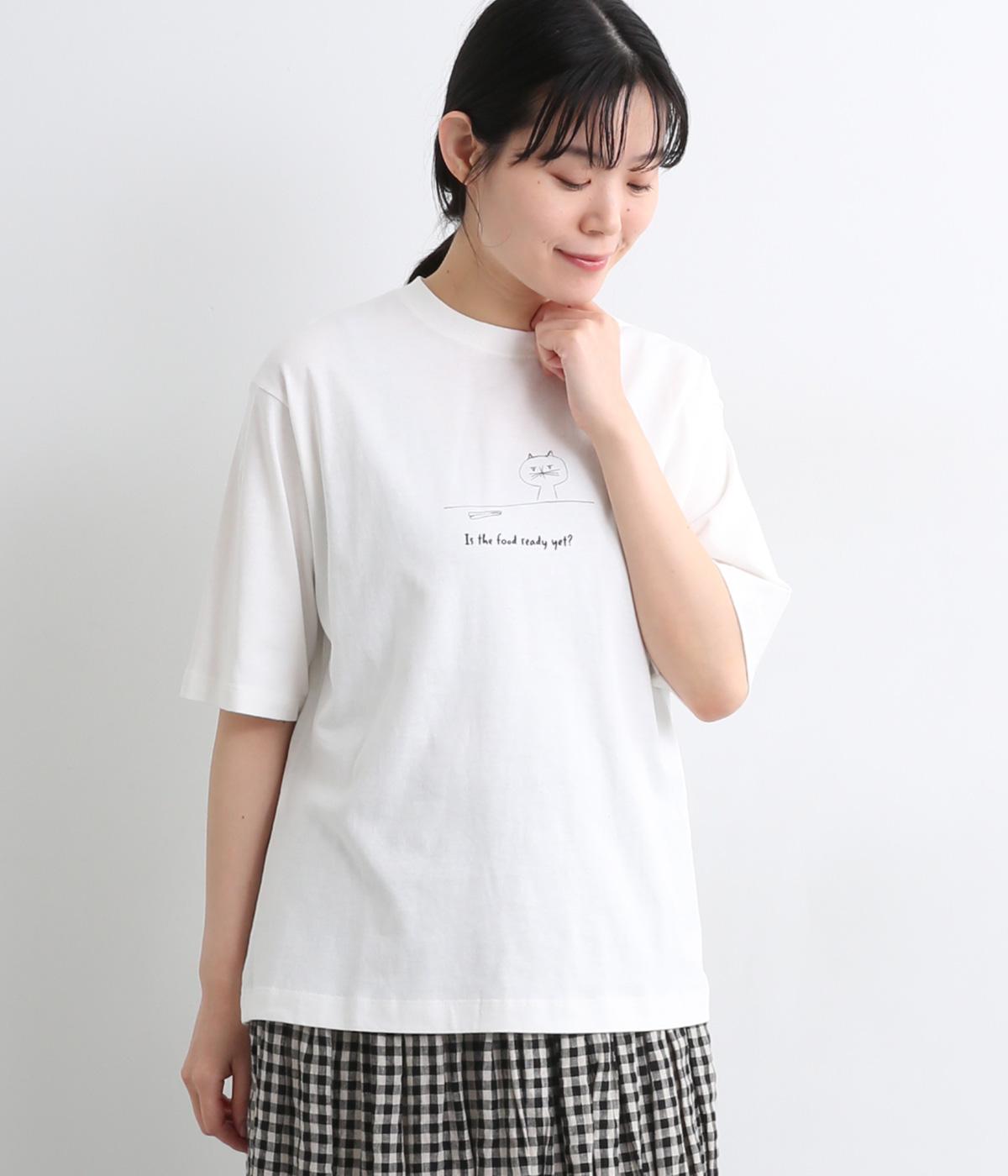 【接触冷感】コットン天竺ネコプリントTシャツ(オフ-ONESIZE)