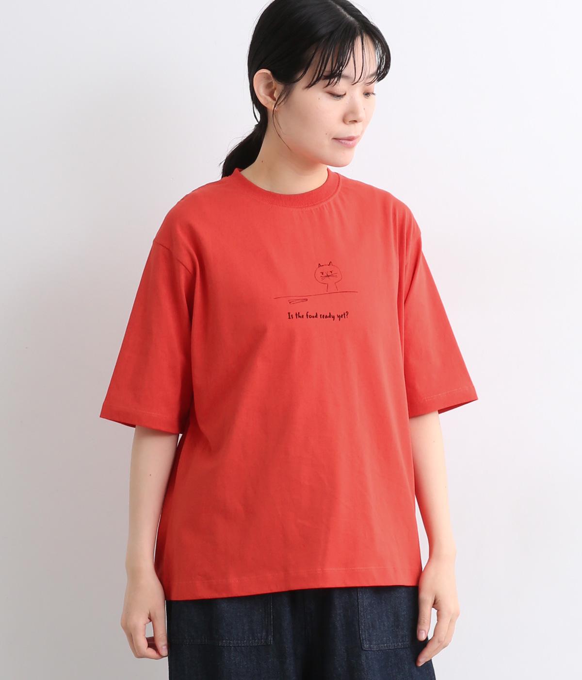 【接触冷感】コットン天竺ネコプリントTシャツ(オレンジ-ONESIZE)