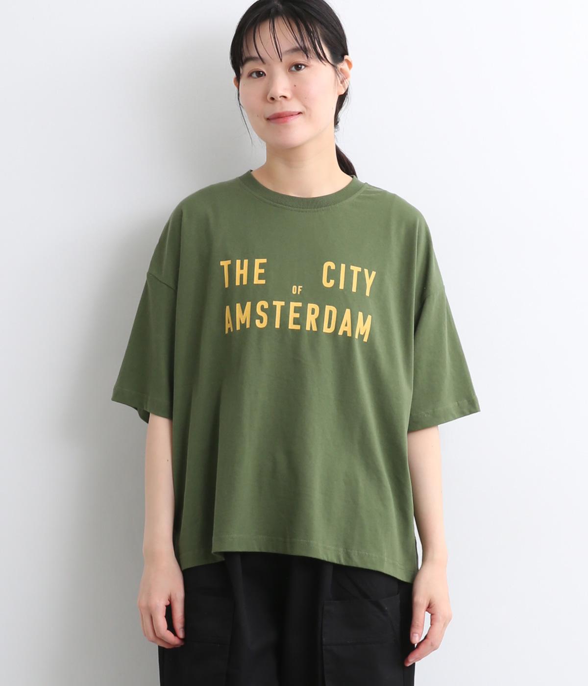 【接触冷感】コットン天竺AMSTERDAMプリントTシャツ(グリーン-ONESIZE)
