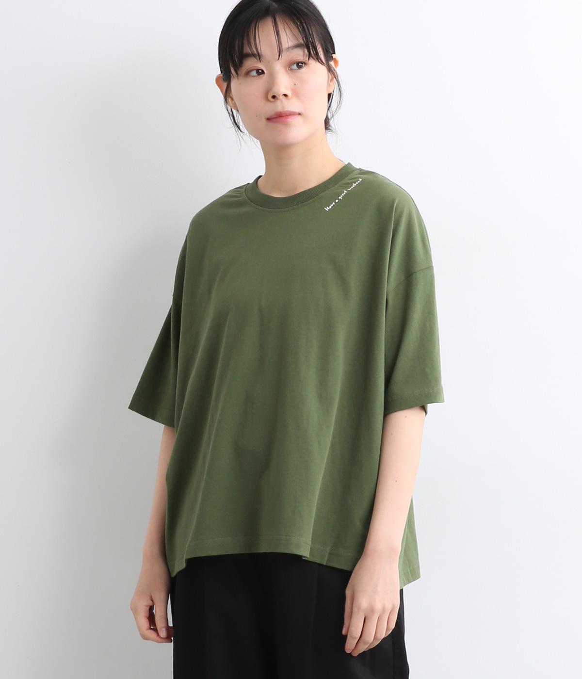 【接触冷感】コットン天竺メッセージ飛び柄前後プリントTシャツ(グリーン-ONESIZE)