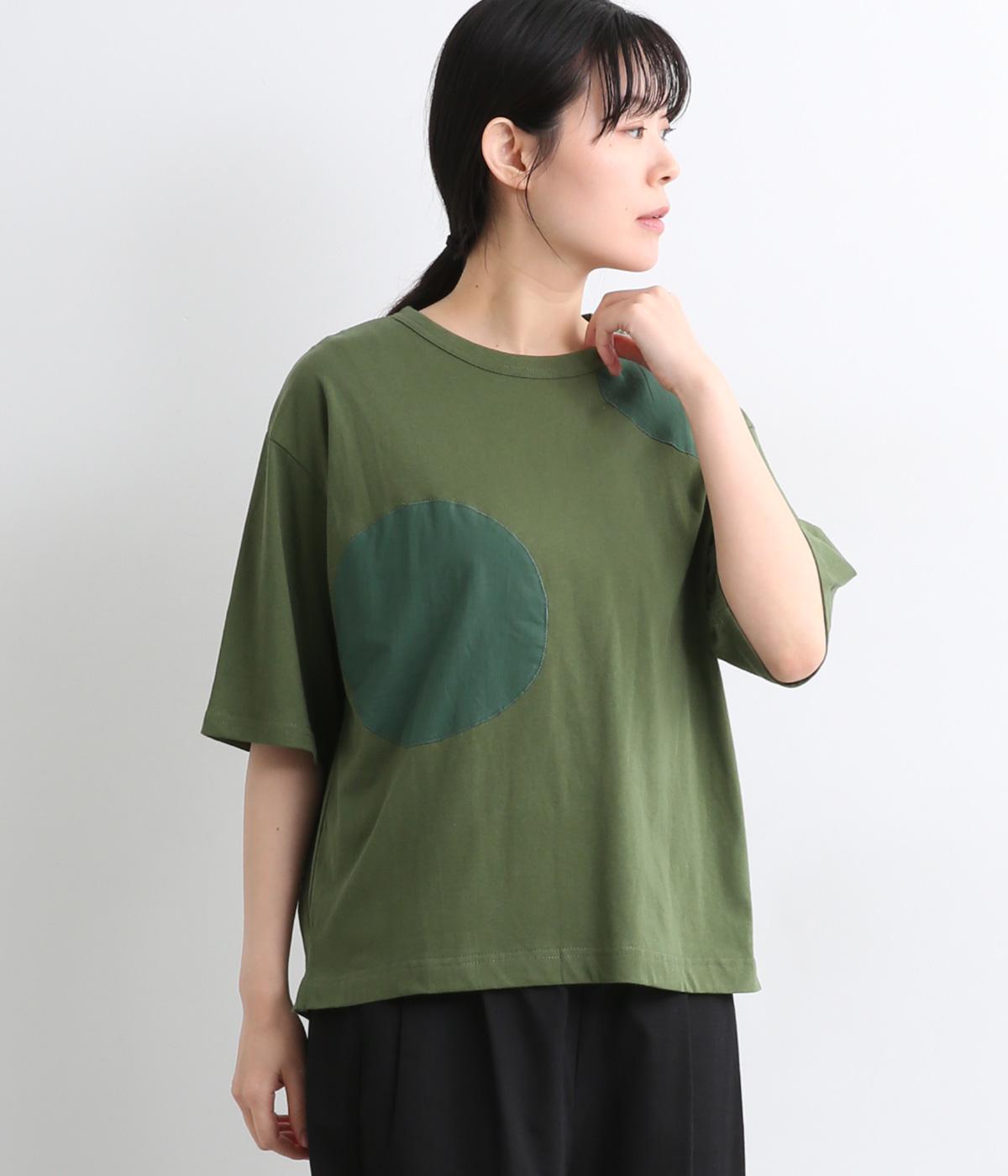 【接触冷感】コットン天竺サークルパッチワークTシャツ(グリーン-ONESIZE)