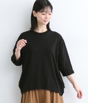 UV天竺コクーンワイド7分袖Tシャツ(ブラック-F)
